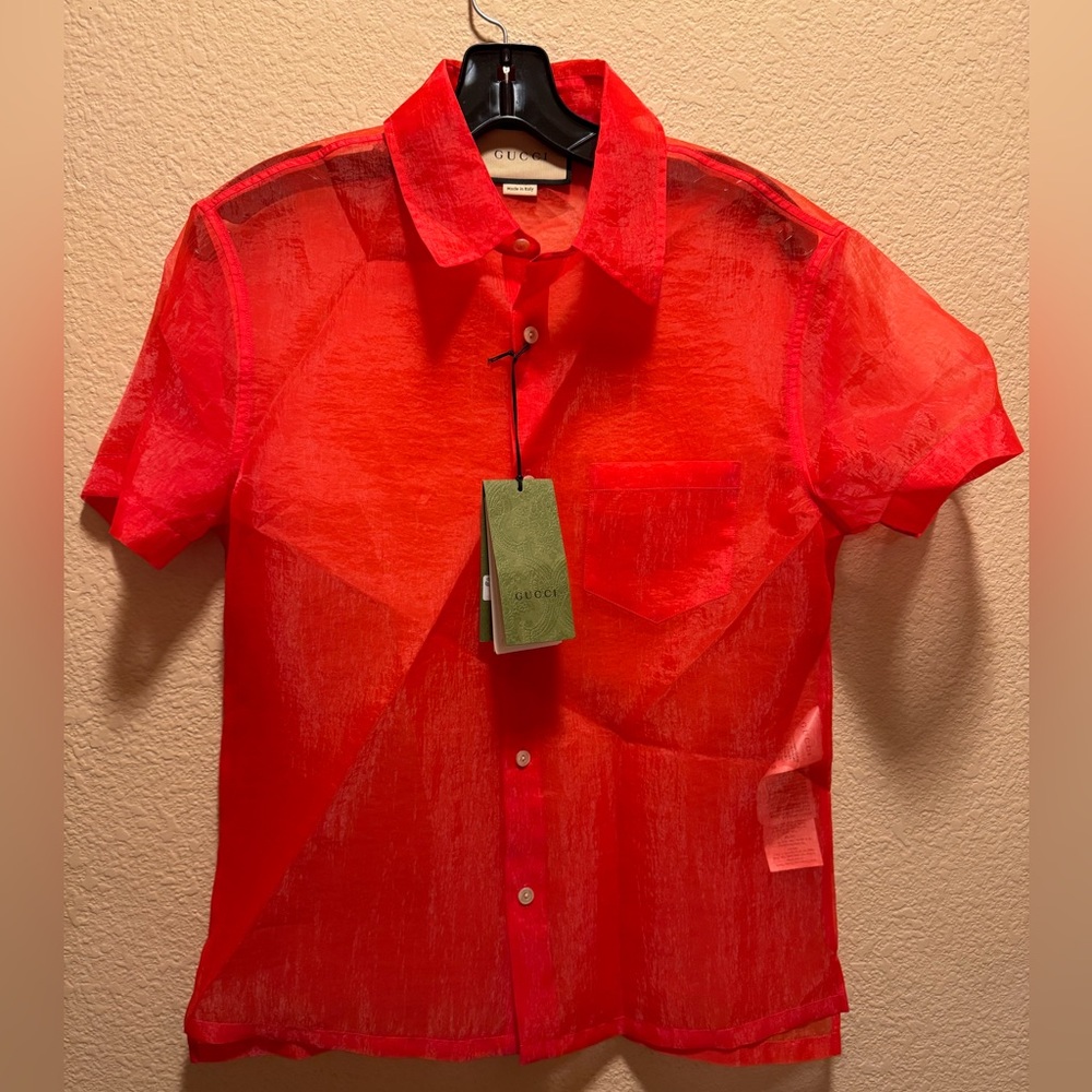 Gucci Red Sheer Casual Button Down Shirt